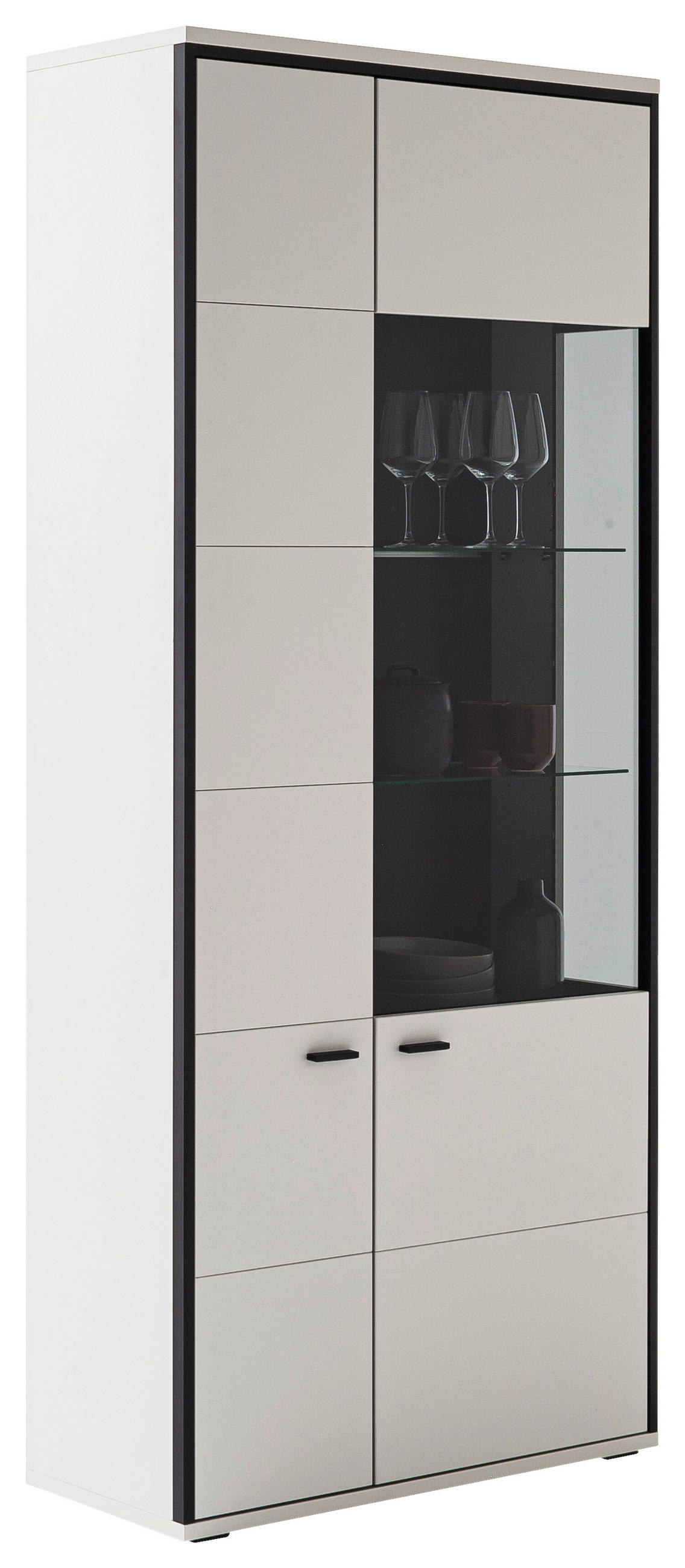 VITRINE in Schwarz, Weiß  - Schwarz/Weiß, Design, Glas/Holzwerkstoff (84/199/38cm) - Stylife