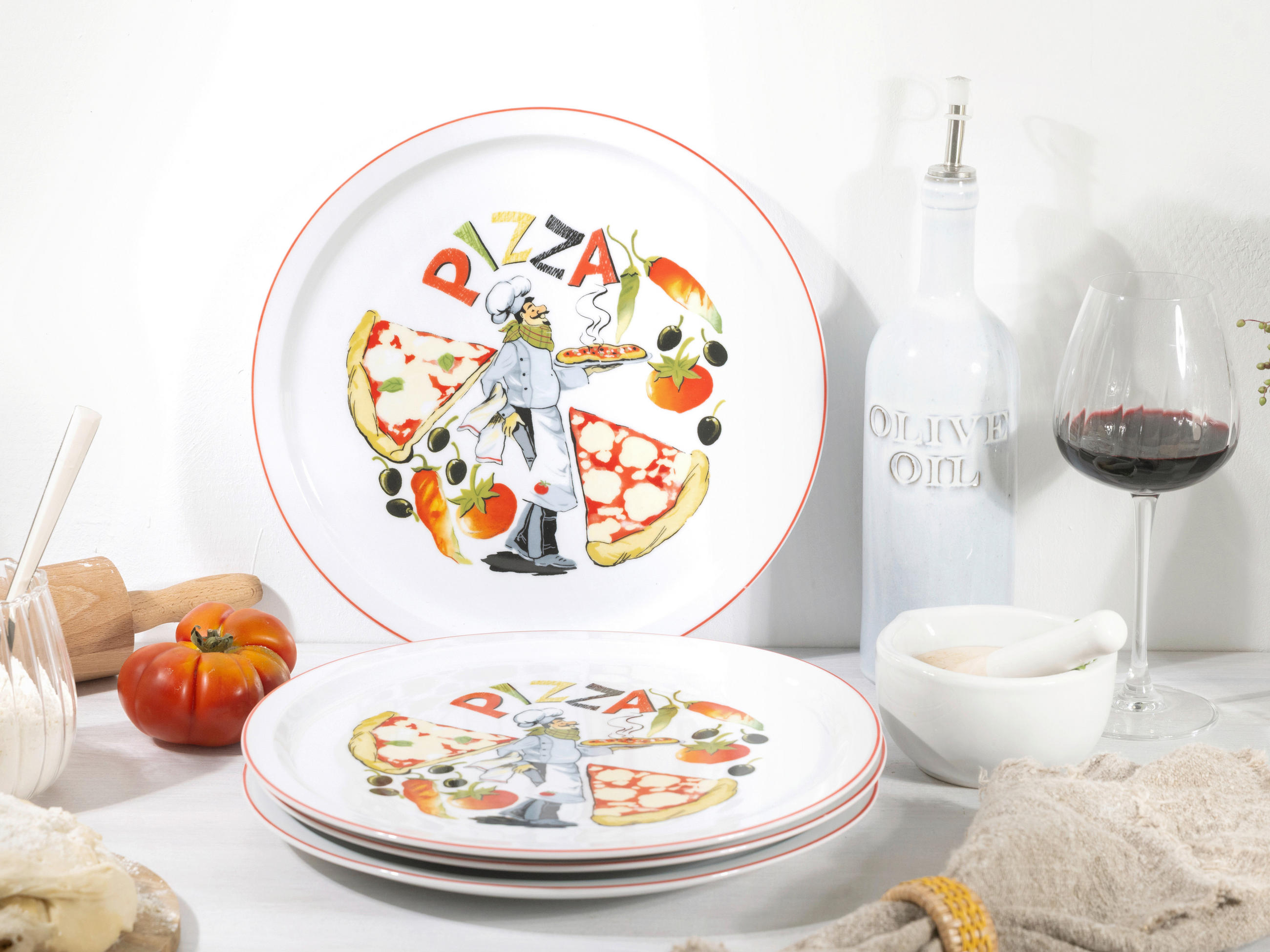PIZZATELLER Porzellan 4-teilig Milano Luigi  - Multicolor, Basics, Keramik (30cm) - Creatable