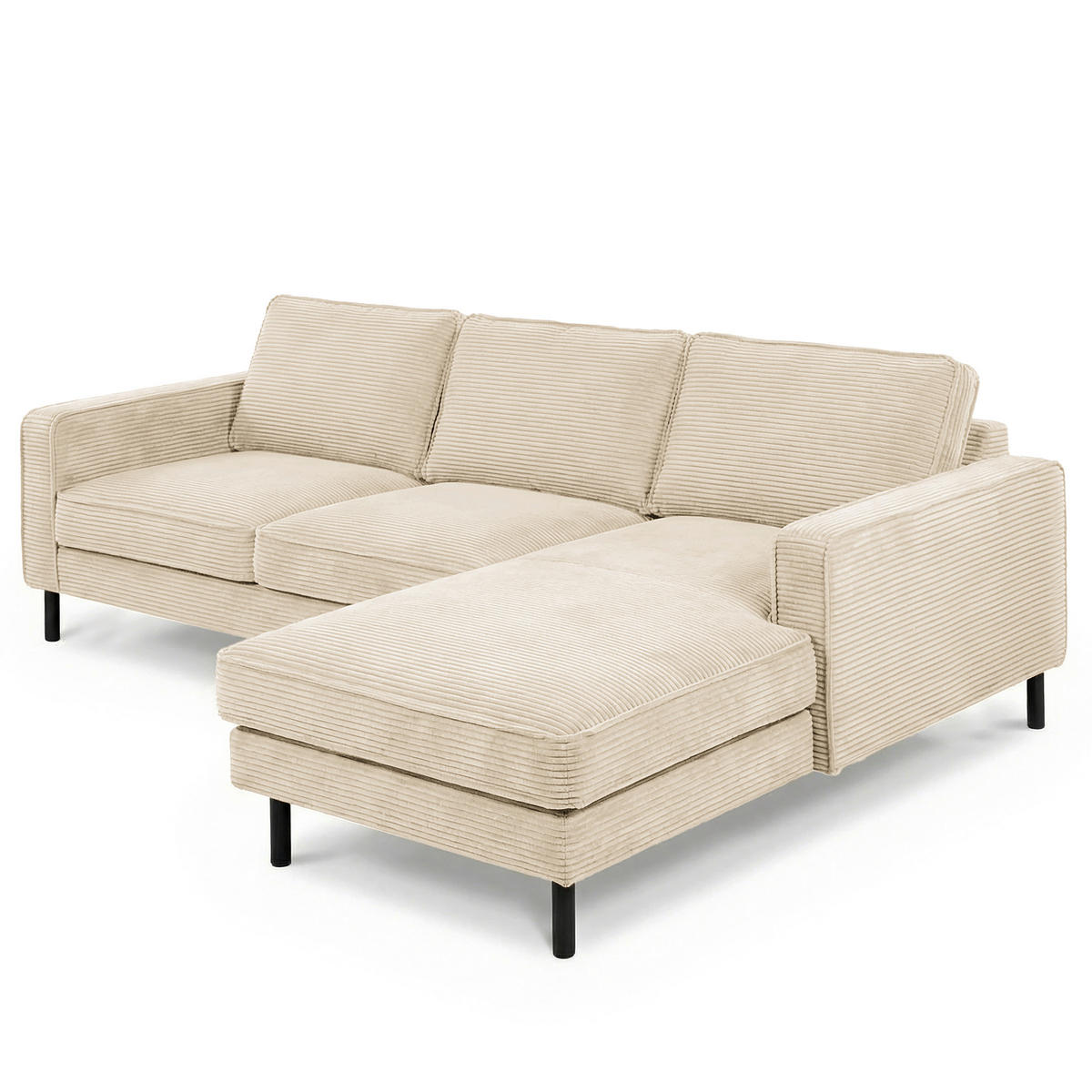 ECKSOFA  in Cord Beige Rücken echt  238/166 cm  - Beige/Schwarz, Design, Textil/Metall (238/166cm) - Livetastic