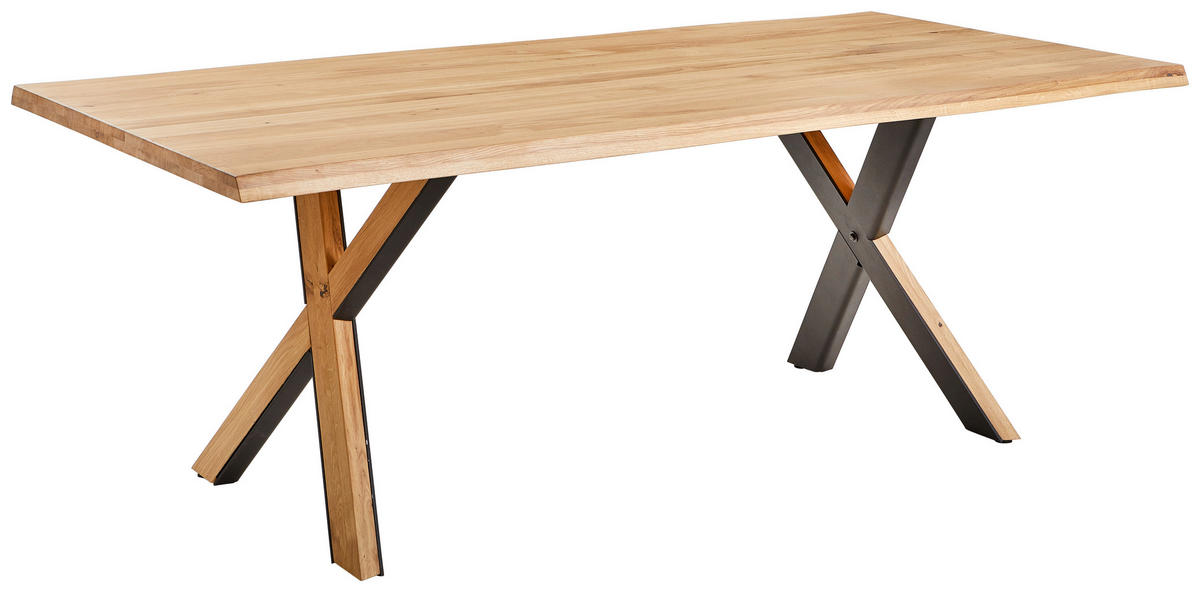 ESSTISCH Wildeiche massiv rechteckig Schwarz, Eichefarben  - Eichefarben/Schwarz, Natur, Holz/Metall (200/100/76cm) - Linea Natura