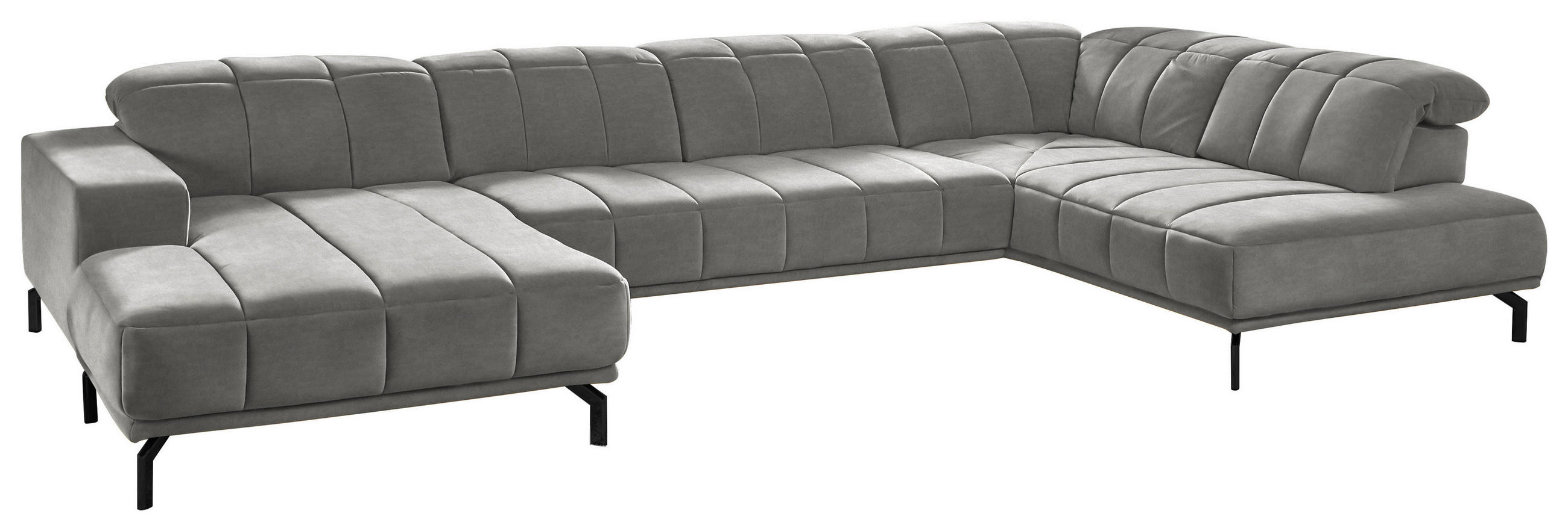 WOHNLANDSCHAFT Hellgrau Velours  - Hellgrau/Schwarz, Design, Textil/Metall (195/383/219cm) - Beldomo Style