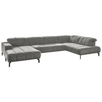 WOHNLANDSCHAFT Hellgrau Velours  - Hellgrau/Schwarz, Design, Textil/Metall (195/383/219cm) - Beldomo Style