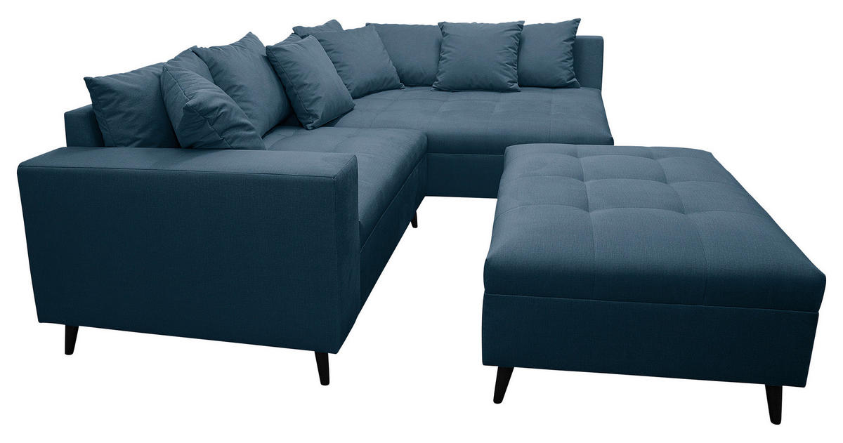 Ecksofa inkl. Hocker, mikrovlakna temno modra  - črna/temno modra, Design, tekstil/les (247/174cm) - MID.YOU