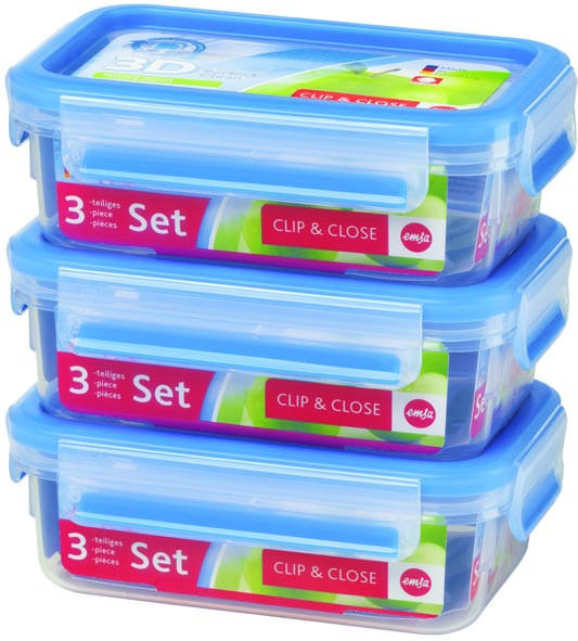 FRISCHHALTEDOSENSET CLIP & CLOSE 3-teilig - Blau/Transparent, Basics, Kunststoff (16,3/5,8/11,3cm) - Emsa