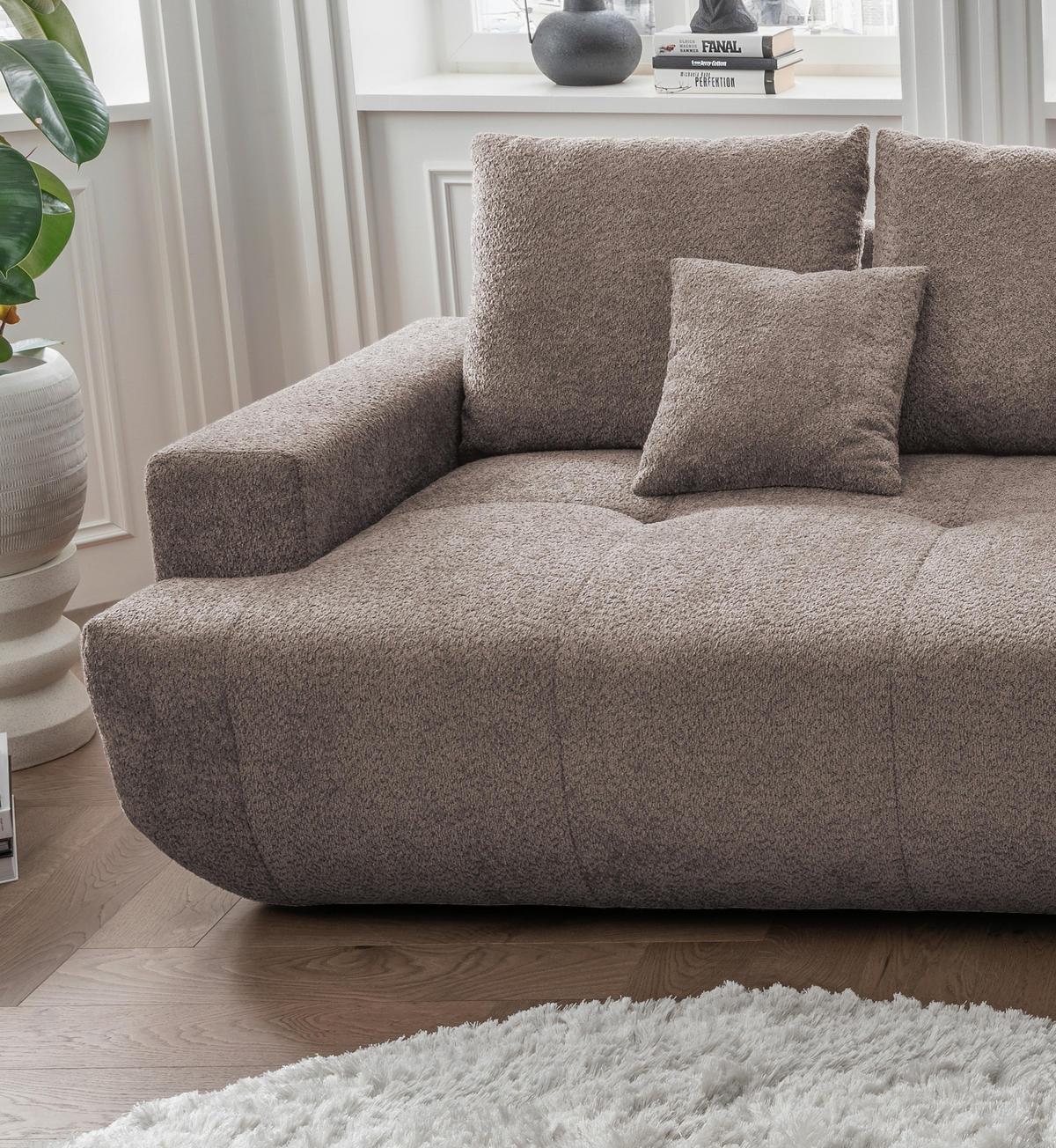 BIGSOFA Bouclé Taupe  - Taupe/Schwarz, MODERN, Kunststoff/Textil (323/91/155cm) - Livetastic