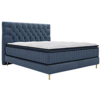 BOXSPRINGBETT 180/200 cm,  in Dunkelblau, Matratze, gepolstertes Kopfteil, Topper,  - Goldfarben/Dunkelblau, Design, Textil/Metall (180/200cm) - Boxxx