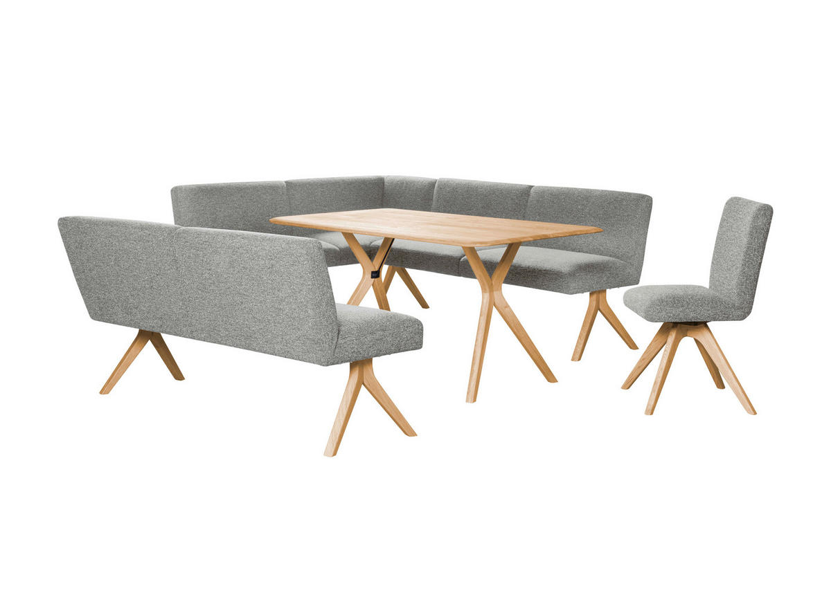 ECKBANK 172/218 cm Webstoff Hellgrau Eiche vollmassiv   - Eichefarben/Hellgrau, KONVENTIONELL, Holz/Textil (172/218cm) - Linea Natura