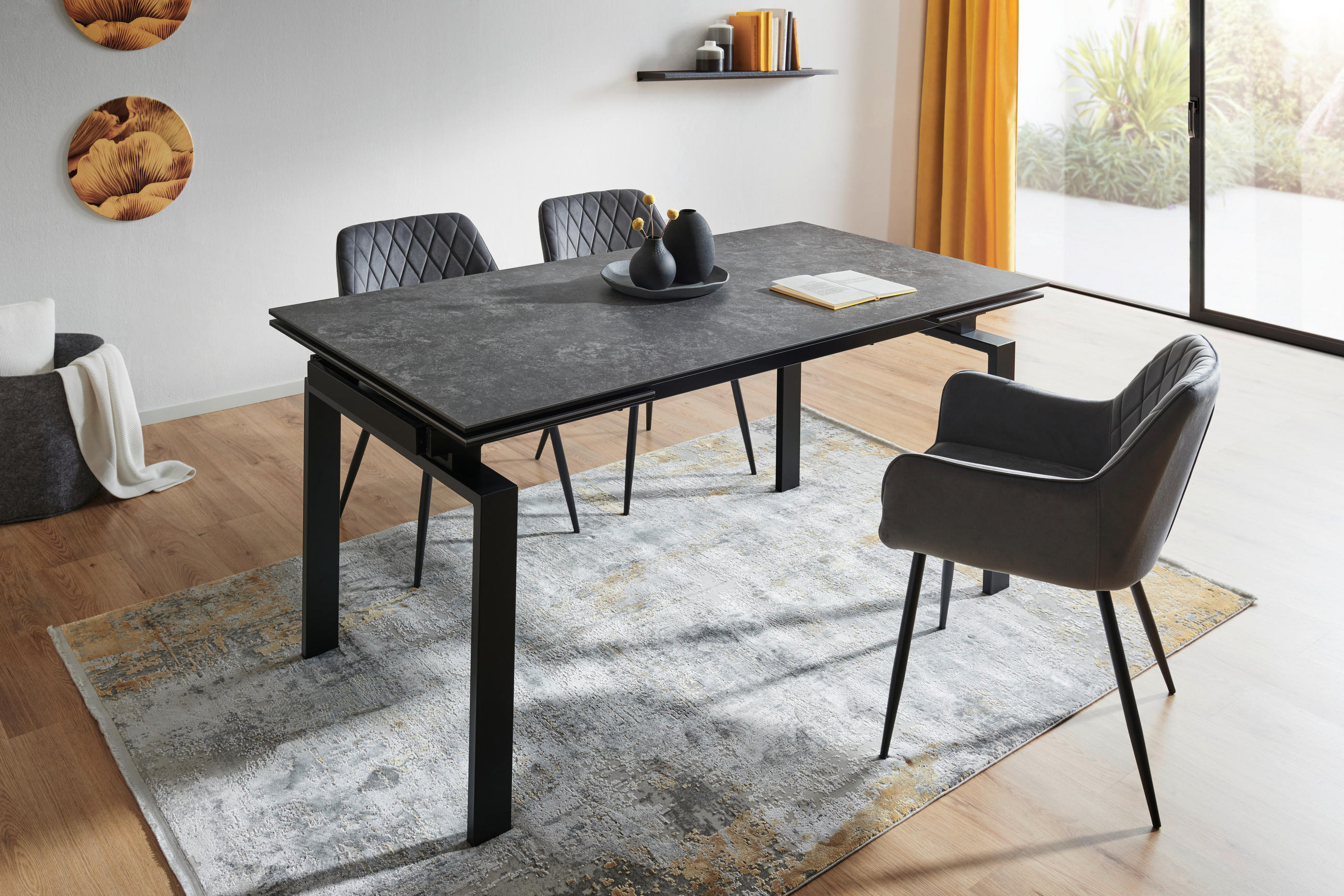 ESSTISCH Schwarz, Dunkelgrau rechteckig  ausziehbar  - Dunkelgrau/Schwarz, MODERN, Keramik/Metall (160/85/76cm) - Livetastic