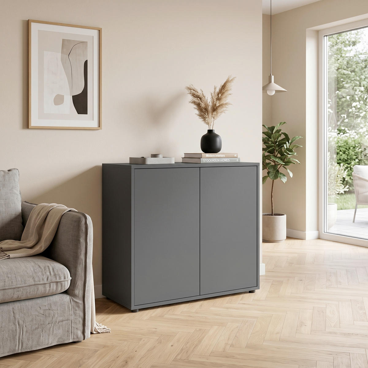 KOMMODE Mailand Typ 4, 79/73/33 cm,  - Anthrazit/Schwarz, MODERN, Holzwerkstoff/Kunststoff (79/73/33cm) - MID.YOU