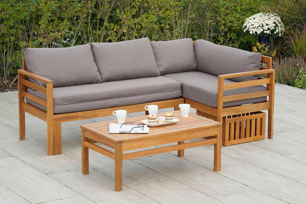 GARTENSET AkazieHartholz  - Grau/Akaziefarben, KONVENTIONELL, Holz/Textil - Gardenson