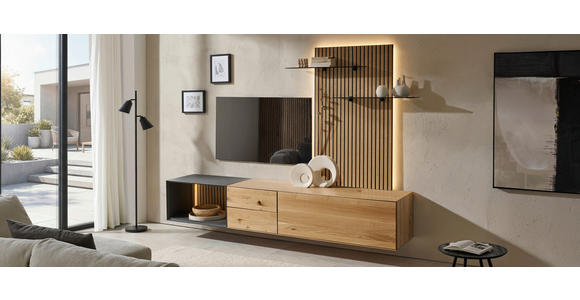 WOHNWAND 3-teilig  in Anthrazit, Eichefarben  261/160/50 cm  - Eichefarben/Anthrazit, Design, Glas/Holz (261/160/50cm) - Dieter Knoll