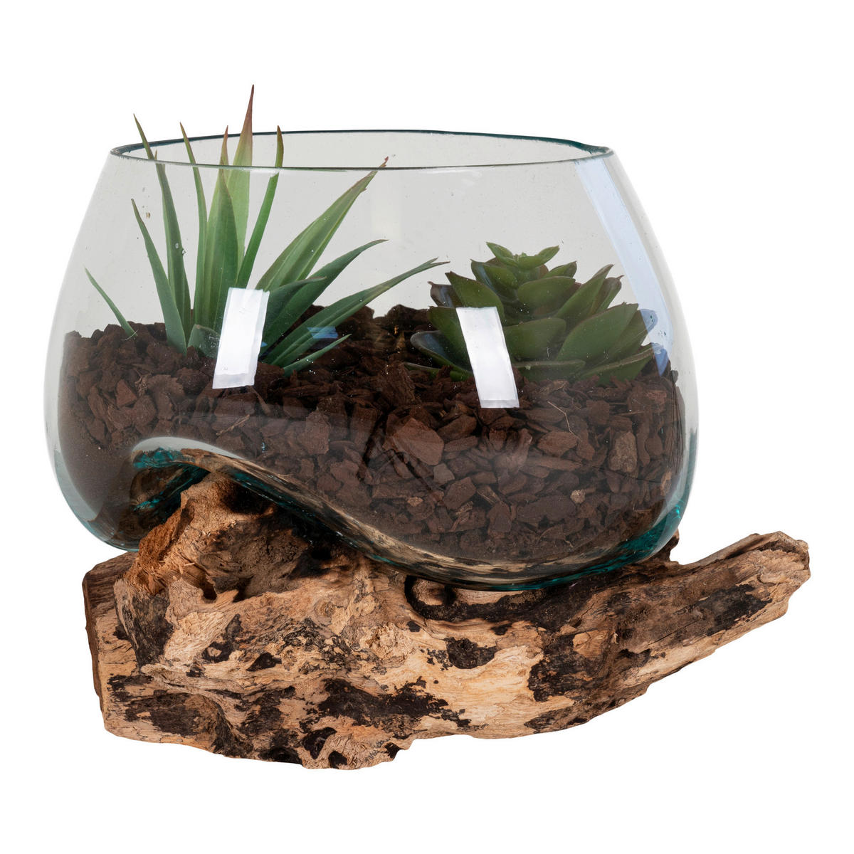 VASE  - Transparent/Teakfarben, Design, Glas/Holz (15/15/15cm)