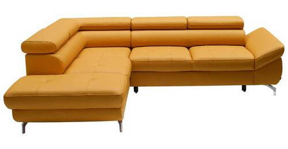 ECKSOFA Currygelb Echtleder  - Currygelb/Silberfarben, Design, Leder/Metall (220/270cm) - Novel