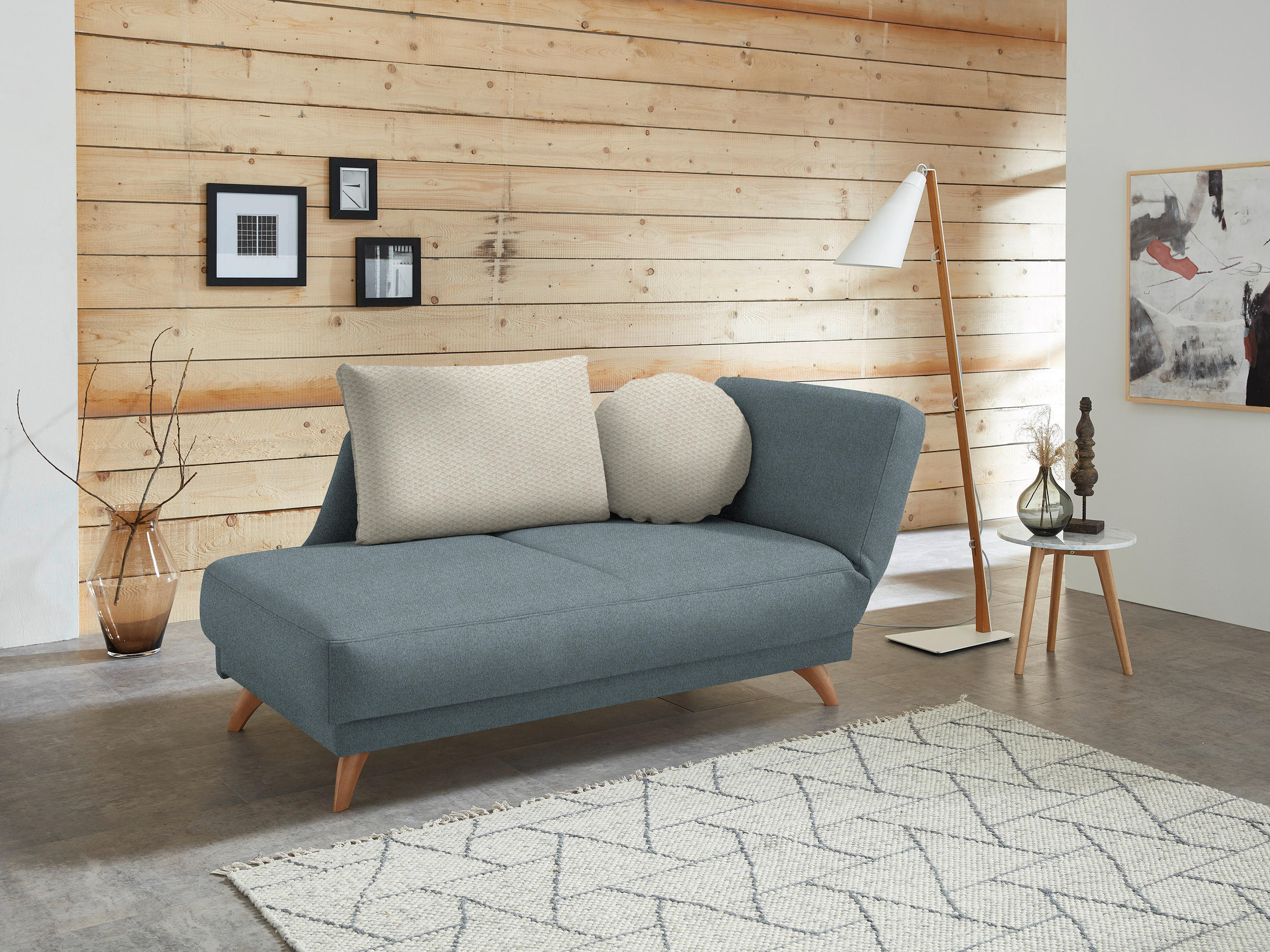RÉCAMIERE in Flachgewebe Blau - Blau/Beige, Design, Holz/Textil (205/87/94cm) - Bali