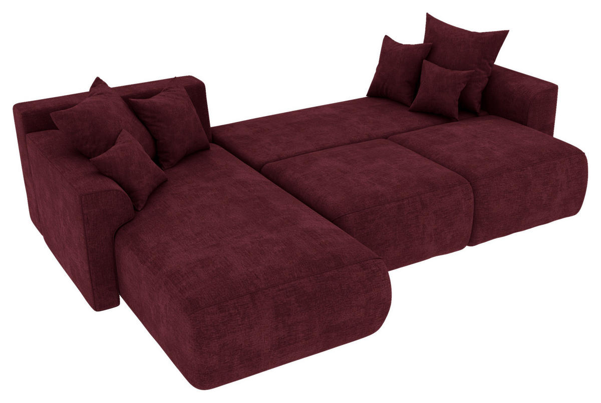 ECKSOFA in Samt Bordeaux  195/293 cm  - Chromfarben/Bordeaux, KONVENTIONELL, Kunststoff/Textil (195/293cm) - Carryhome