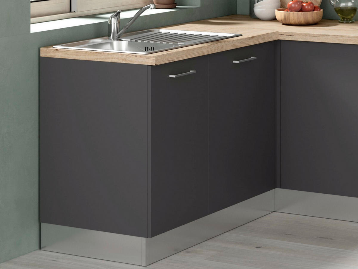 BLOK KUHINJA S APARATIMA  siva, boje hrasta  - siva/boje hrasta, drvni materijal/metal (165/270cm)