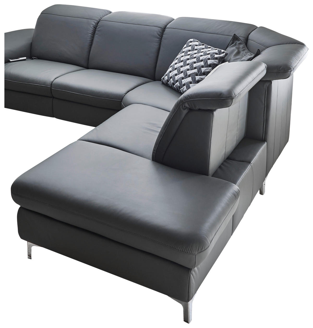 ECKSOFA in Echtleder Anthrazit  - Chromfarben/Anthrazit, KONVENTIONELL, Leder/Metall (292/242cm) - Cantus