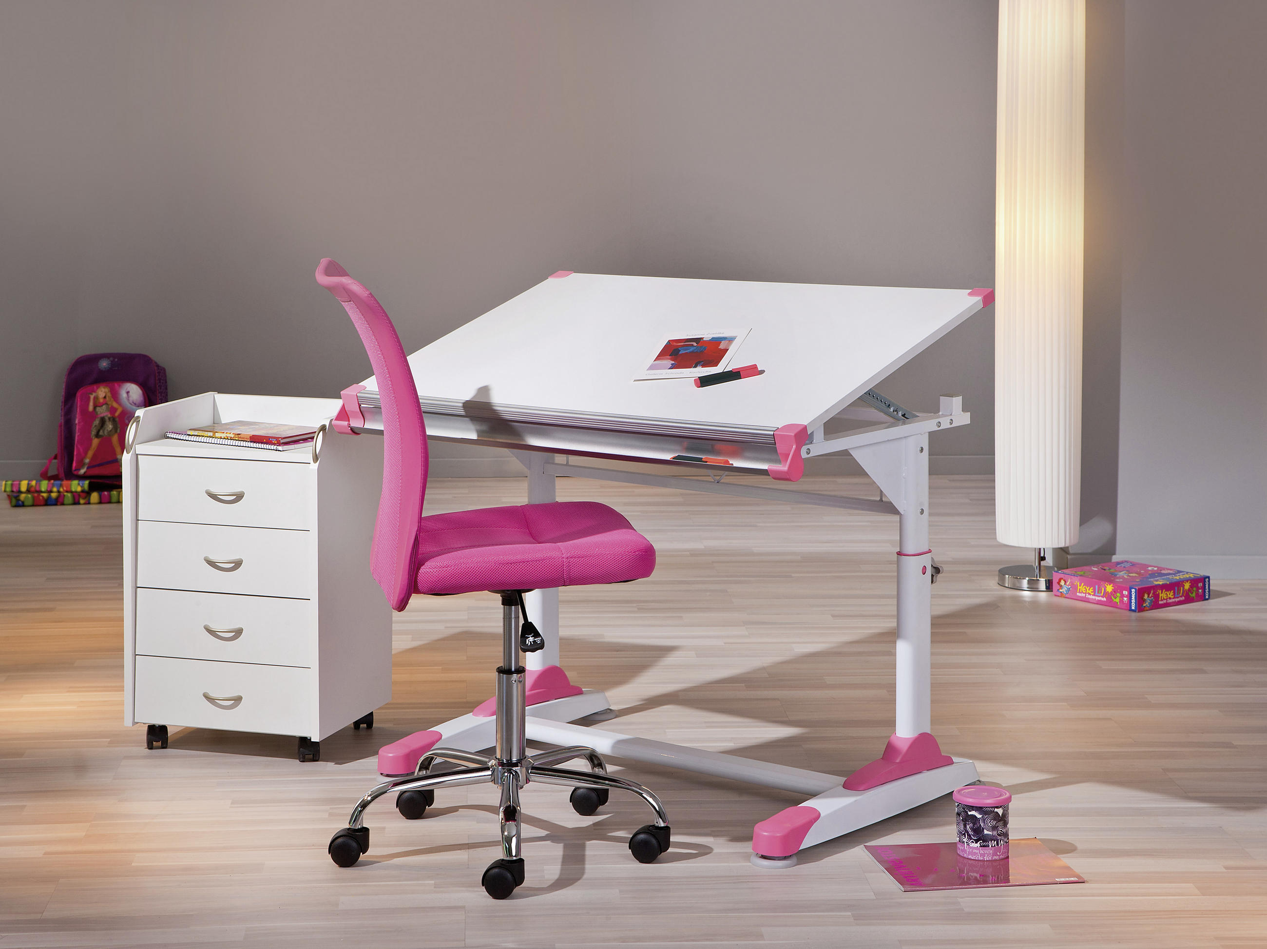 JUGENDSCHREIBTISCH Interlink  50900440 100/66/69-84 cm  - Pink/Weiß, KONVENTIONELL, Holzwerkstoff/Metall (100/66/69-84cm) - MID.YOU