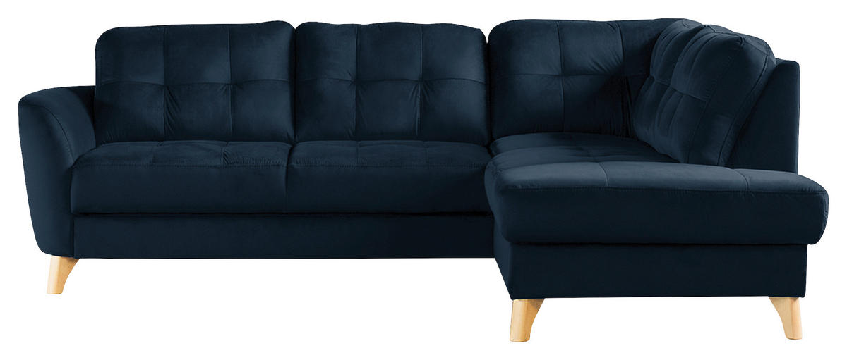 ECKSOFA Dunkelblau Samt  - Buchefarben/Dunkelblau, Design, Holz/Textil (236/190cm) - Livetastic