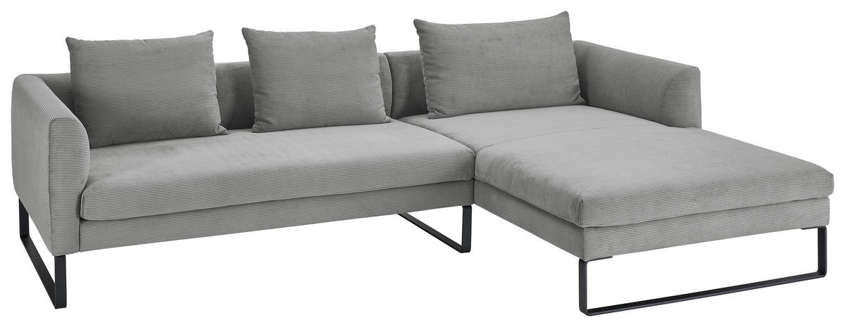 ECKSOFA Grau Feincord  - Schwarz/Grau, KONVENTIONELL, Textil/Metall (284/178cm) - Hom`in