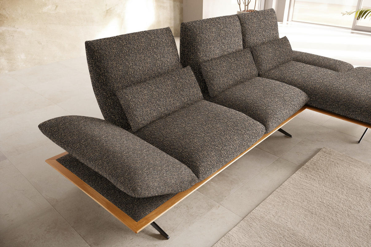 ECKSOFA in Flachgewebe Dunkelbraun  - Dunkelbraun/Schwarz, Design, Holz/Textil (314/159cm) - Dieter Knoll