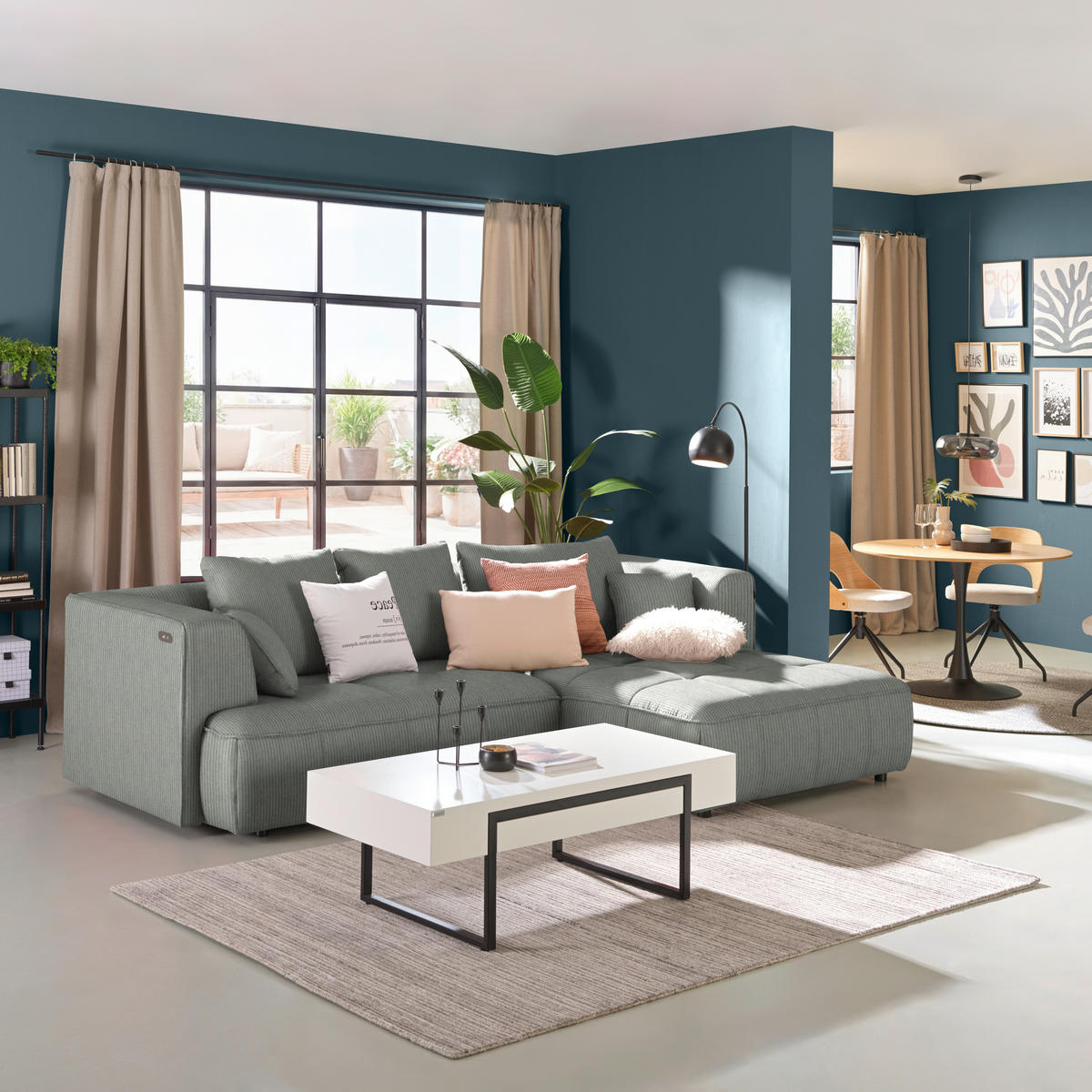 ECKSOFA Feincord Grau  - Schwarz/Grau, Design, Kunststoff/Textil (288/188cm) - Welnova