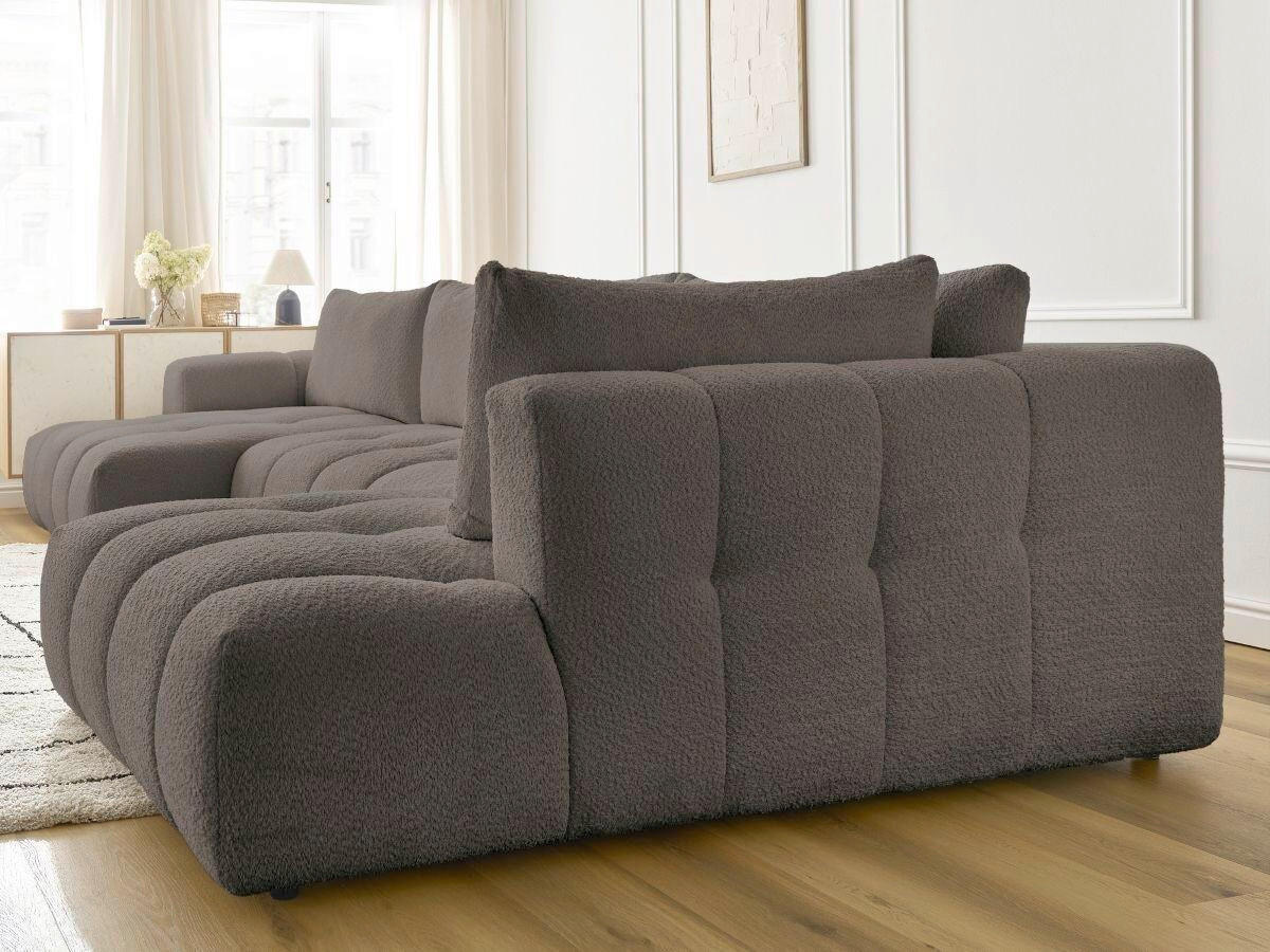 WOHNLANDSCHAFT  FUJI  Taupe Bouclé  - Taupe/Schwarz, MODERN, Kunststoff/Textil (160/377/204cm)