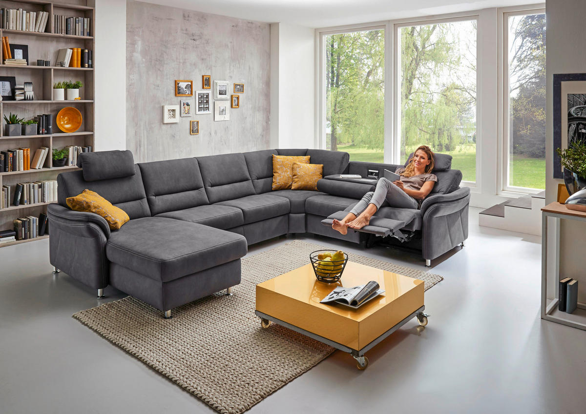 WOHNLANDSCHAFT Grau Mikrofaser  - Beige/Alufarben, Design, Textil/Metall (173/330/262cm) - Beldomo System