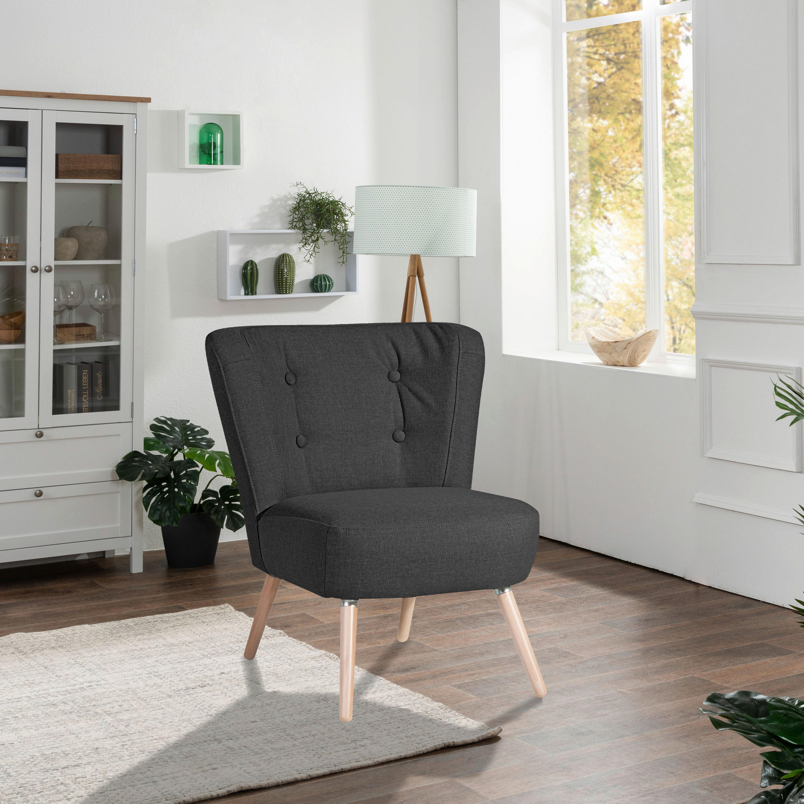 SESSEL in Flachgewebe, Leinenoptik Schwarz  - Buchefarben/Schwarz, Design, Holz/Textil (69/80/68cm) - Max Winzer