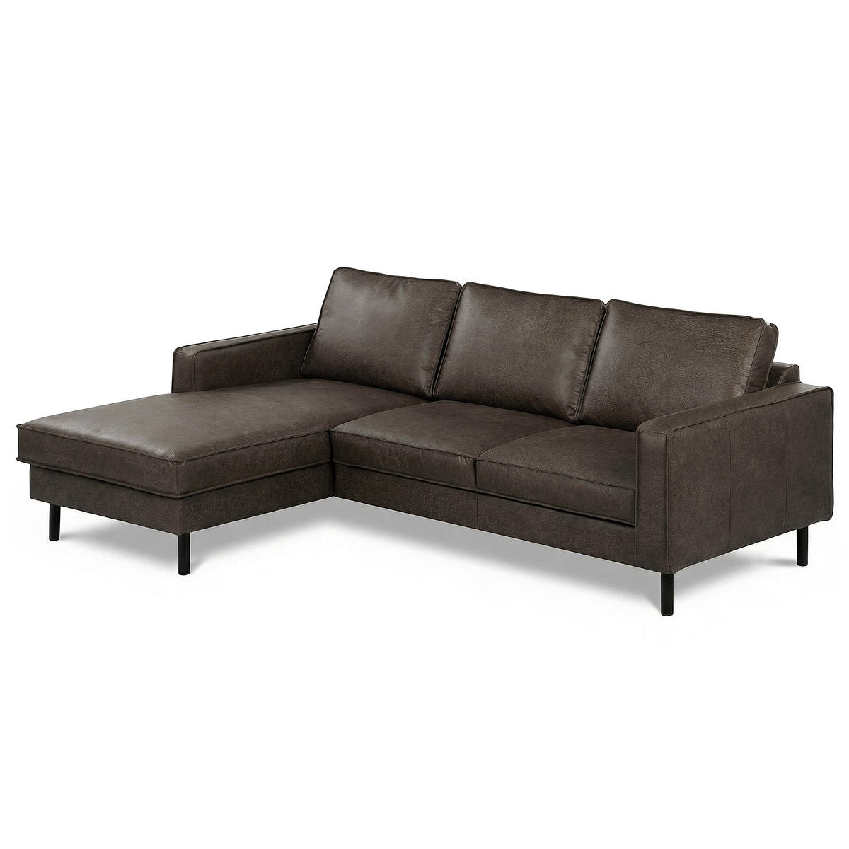 ECKSOFA  in Echtleder Fango  - Fango/Schwarz, Design, Leder/Metall (166/238cm) - Livetastic