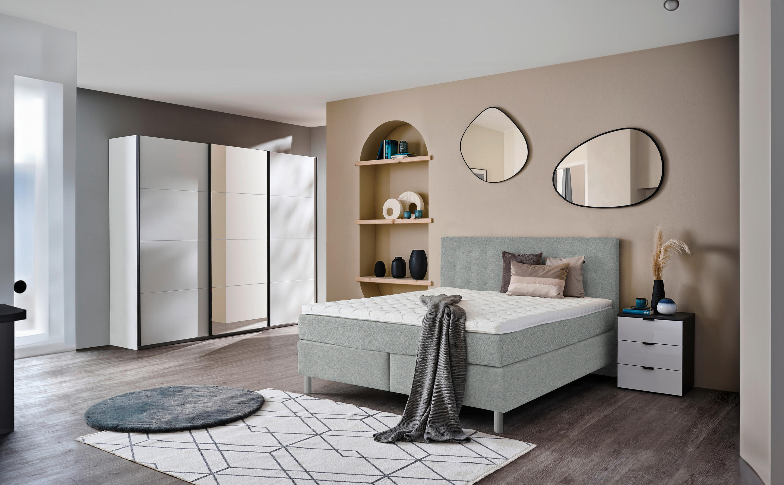 BOXSPRINGBETT 200/200 cm  in Grau  - Chromfarben/Grau, KONVENTIONELL, Kunststoff/Textil (200/200cm) - Voleo