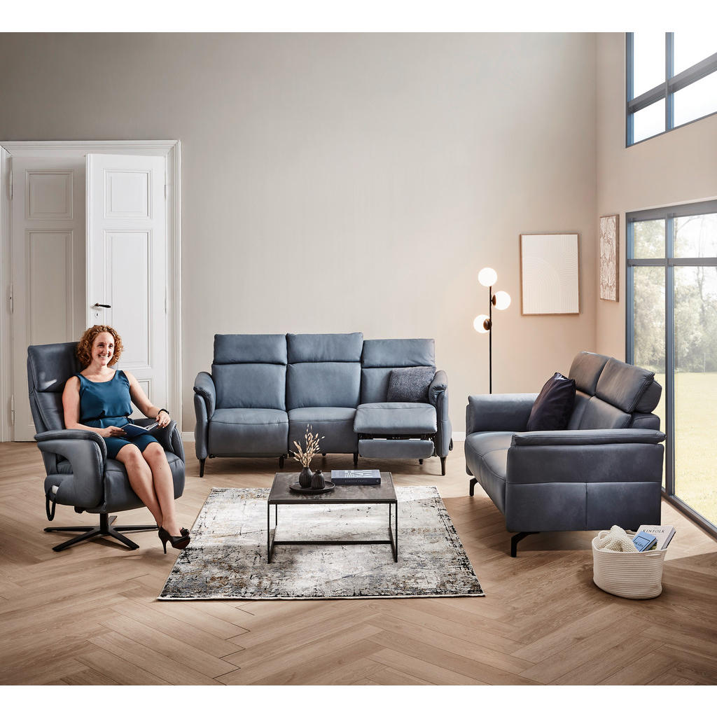 Thumbnail - Dieter Knoll Trapezsofa, Graublau, Leder, Echtleder, Nappaleder, Longlife-Leder, 3-Sitzer, 221x103x95 cm, Goldenes M, Le...