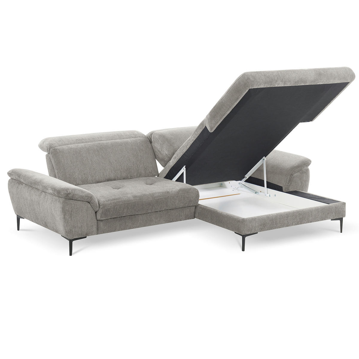 ECKSOFA  Webstoff Grau  - Schwarz/Grau, Design, Textil/Metall (268/195cm) - Livetastic