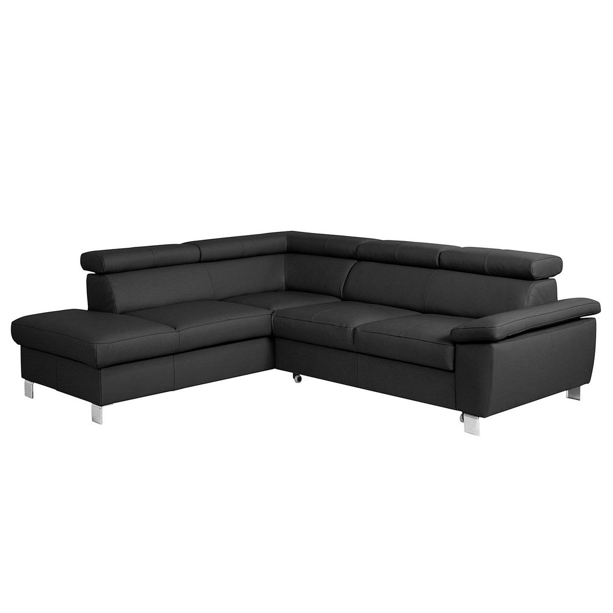 ECKSOFA Schwarz Echtleder Lederlook  - Chromfarben/Schwarz, Design, Leder/Textil (208/248cm) - Livetastic