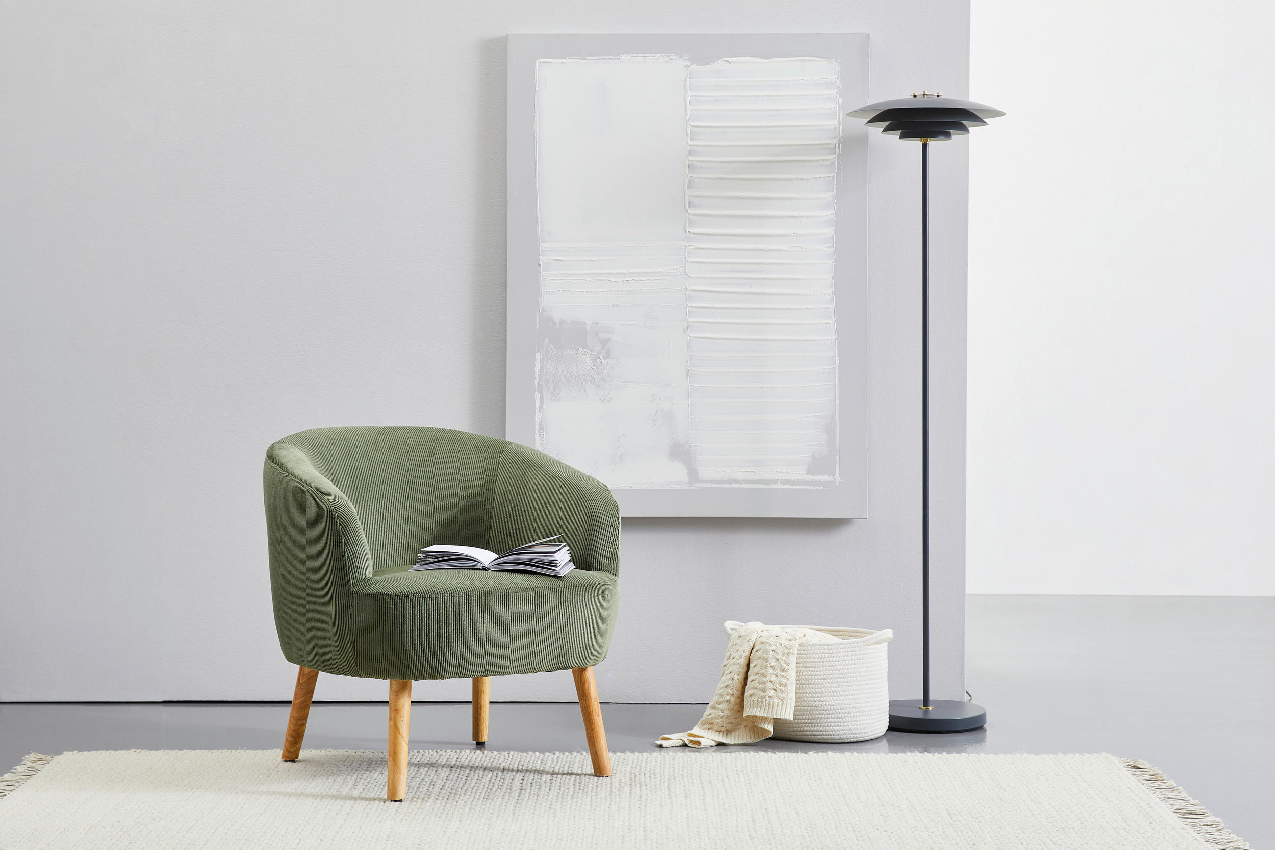 COCKTAILSESSEL Cord Grün, Ecru    - Ecru/Grün, Design, Holz/Textil (72/71/74cm) - MID.YOU