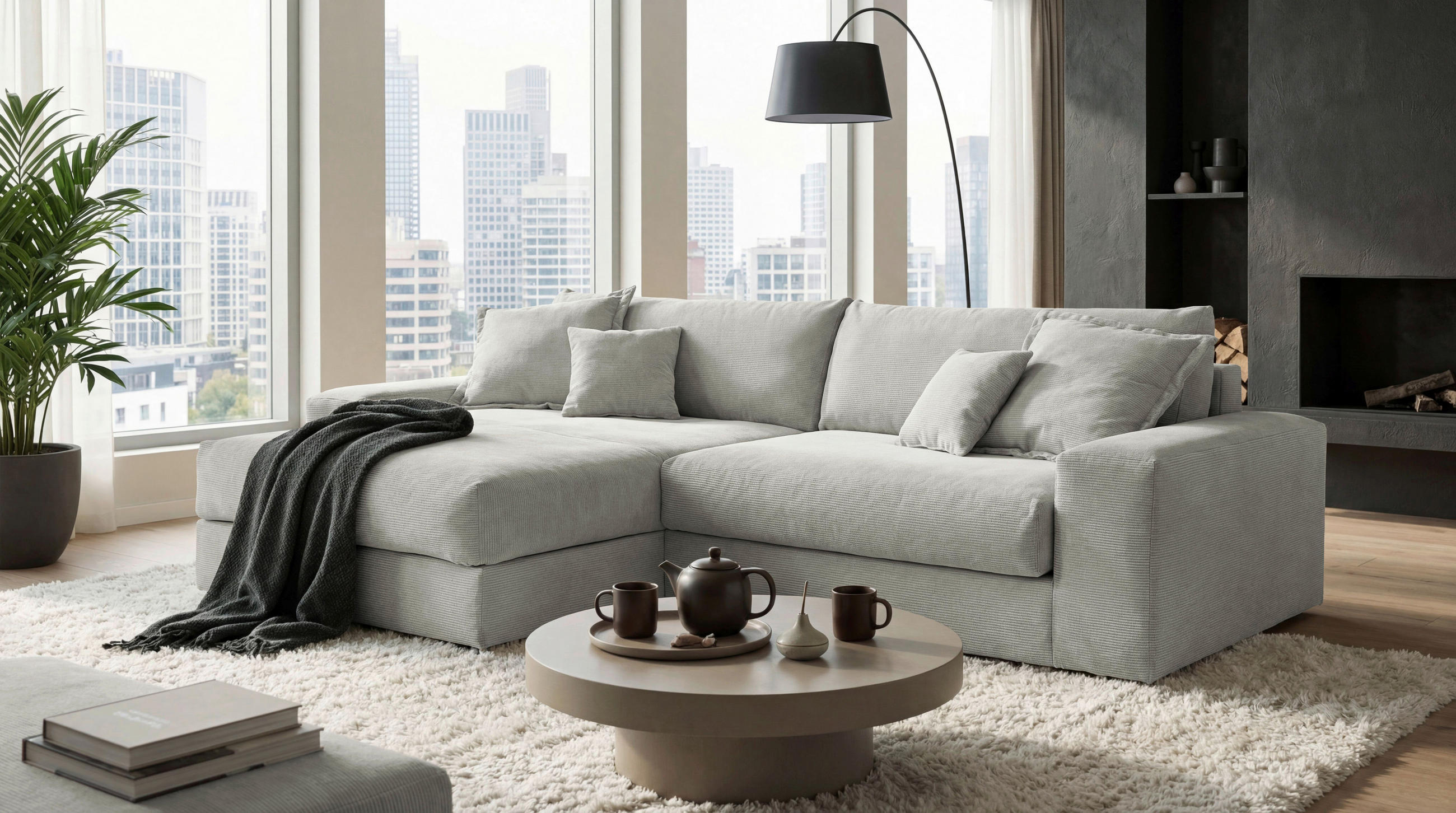 ECKSCHLAFSOFA  KAMIL Beige Cord  - Beige/Schwarz, MODERN, Kunststoff/Textil (180/297cm) - Livetastic