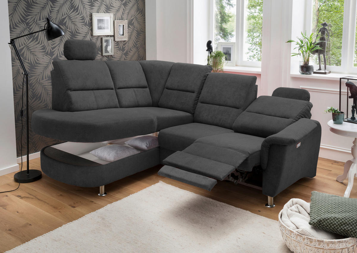 ECKSOFA Schwarz Mikrofaser  - Chromfarben/Schwarz, KONVENTIONELL, Textil/Metall (184/231cm) - Livetastic