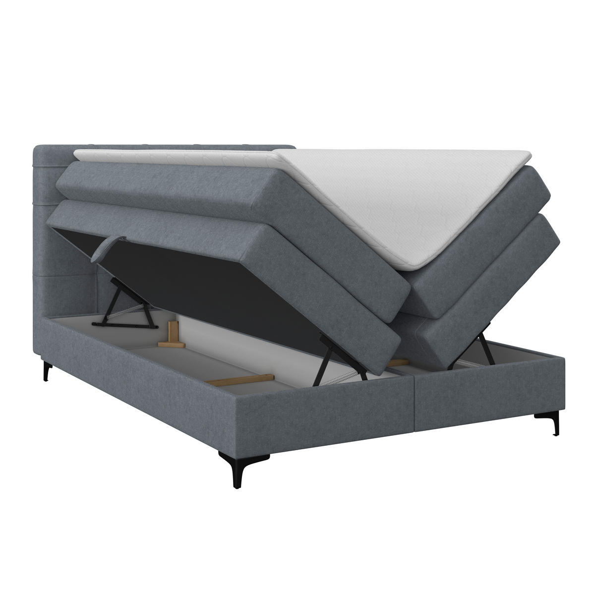 BOXSPRINGBETT 140/200 cm,  in Blaugrau, H3 = fest  - Blaugrau/Schwarz, KONVENTIONELL, Kunststoff/Textil (140/200cm)