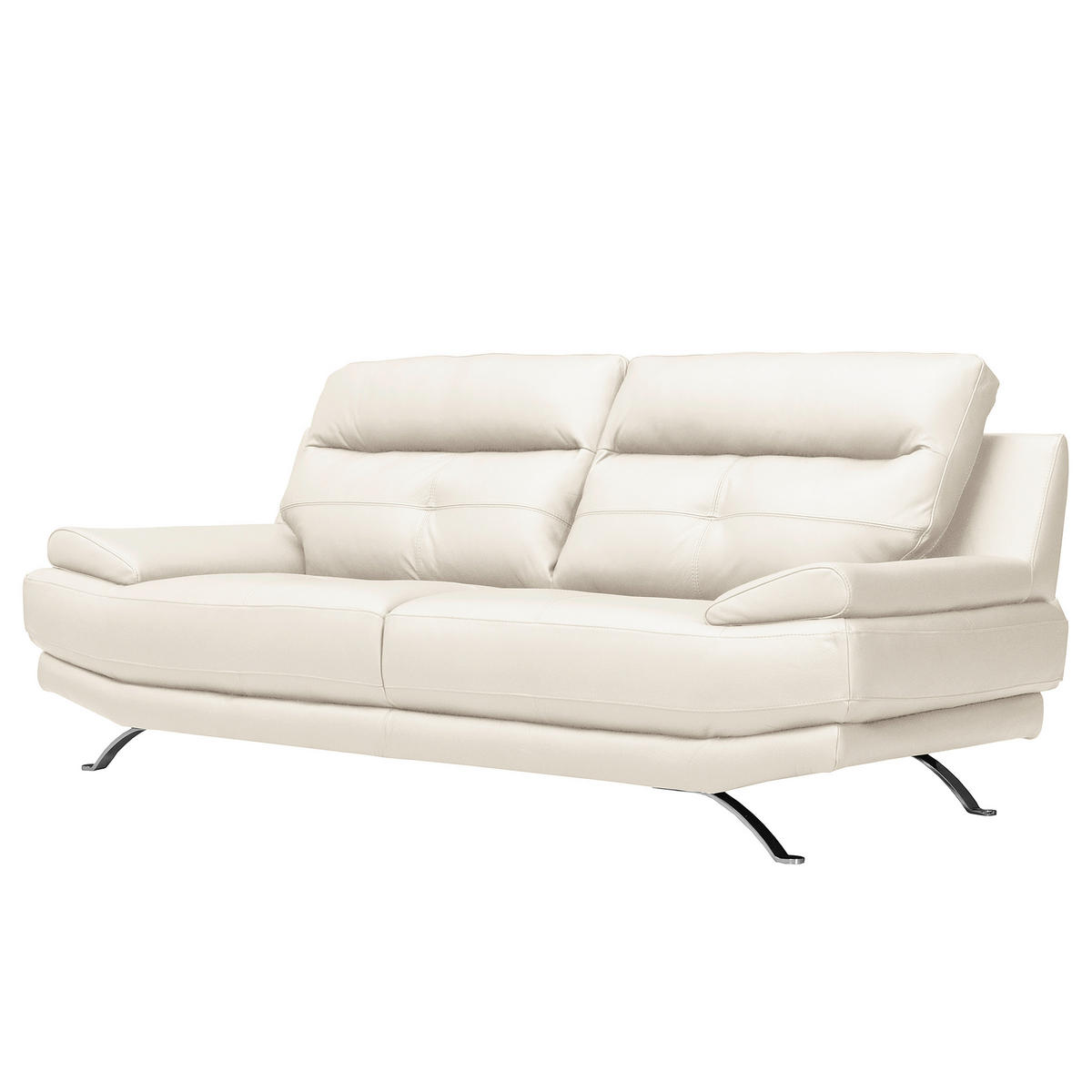 3-SITZER-SOFA Echtleder Weiß  - Chromfarben/Weiß, Design, Leder/Metall (225/92/99cm) - Livetastic