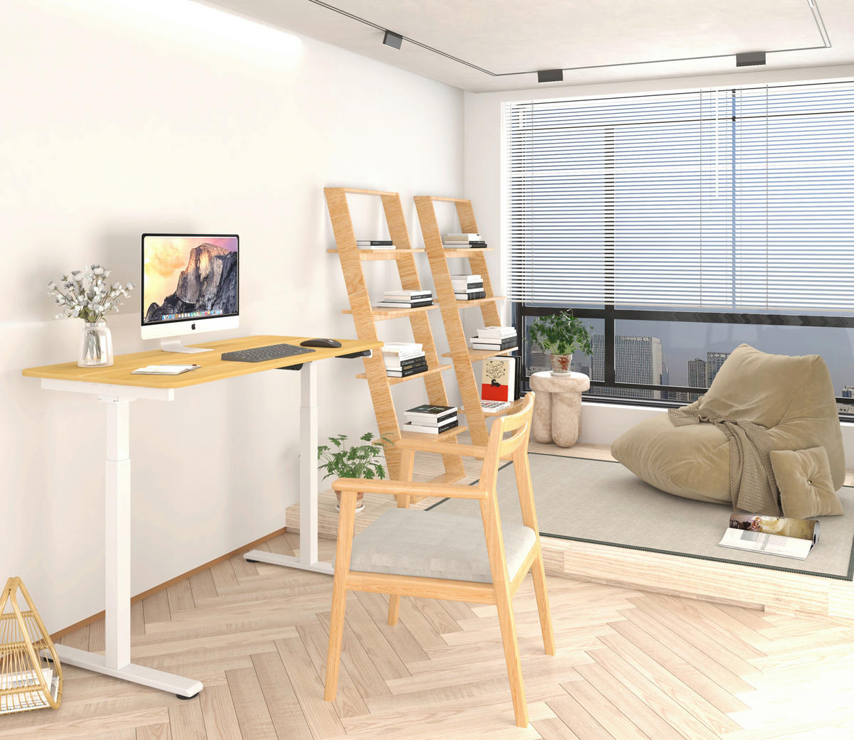 SCHREIBTISCH höhenverstellbar  - Eichefarben/Weiß, MODERN, Holzwerkstoff/Metall (120/60/73,5/118cm) - Livetastic