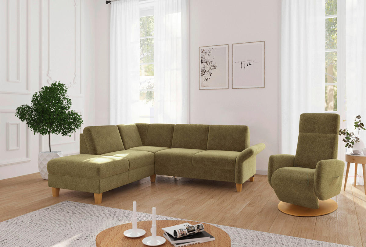 ECKSOFA ROCHELLE E Olivgrün Flachgewebe  - Eichefarben/Olivgrün, KONVENTIONELL, Holz/Textil (216/240cm) - Sit & More