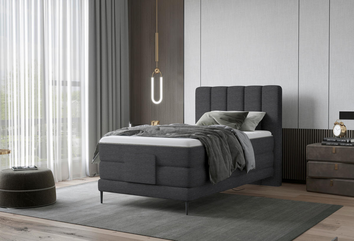 BOXSPRINGBETT 100/200 cm  in Dunkelgrau  - Dunkelgrau/Schwarz, Natur, Textil/Metall (100/200cm) - Esposa