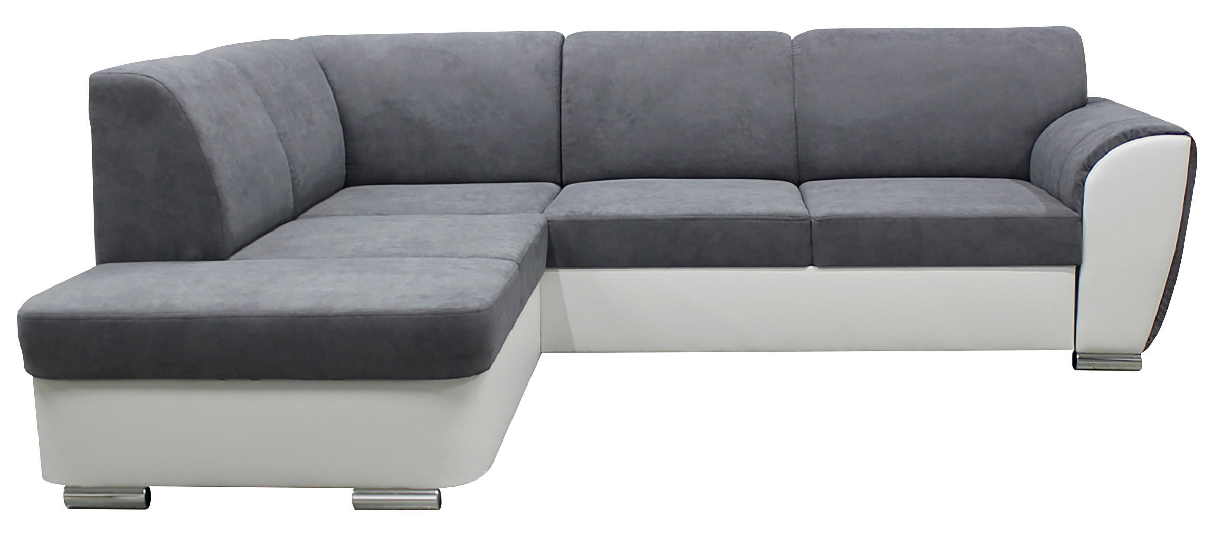 ECKSOFA Grau, Weiß Velours  - Silberfarben/Weiß, Design, Kunststoff/Textil (196/255cm) - MID.YOU
