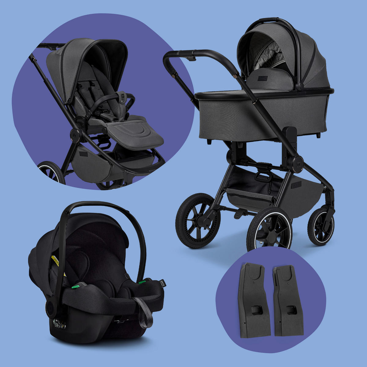 SET DJEČJIH KOLICA  Resea+ Set  - crna/antracit, Basics, tekstil (98,5/58/122cm) - Moon