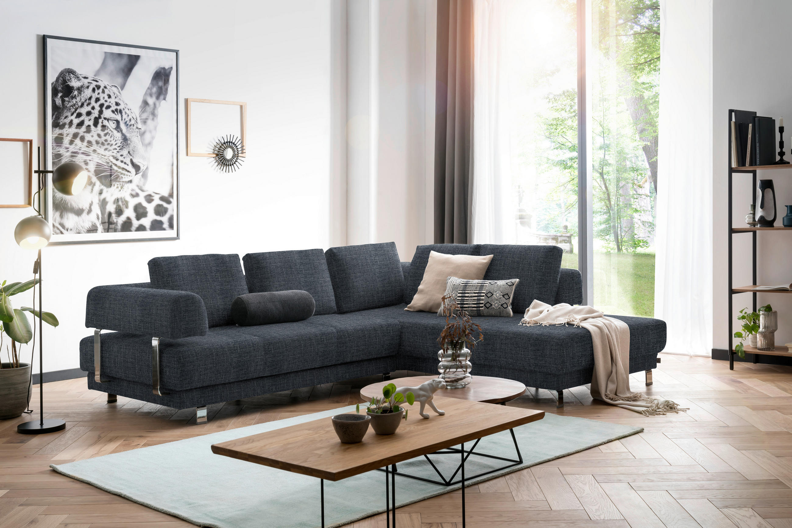 ECKSOFA Dunkelblau Chenille  - Dunkelblau, Design, Textil/Metall (277/235cm)