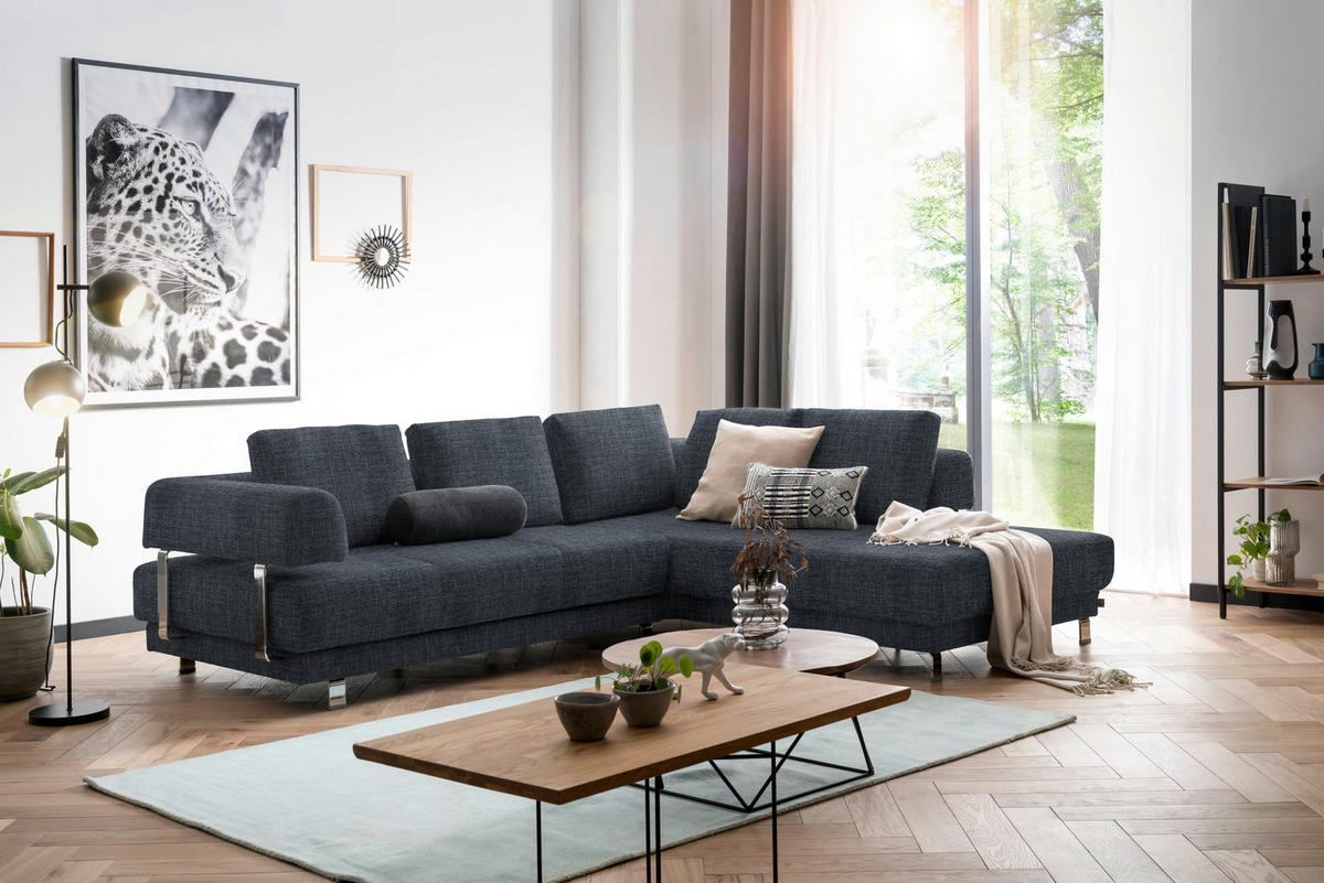 ECKSOFA in Chenille Dunkelblau  277/235 cm  - Dunkelblau, Design, Textil/Metall (277/235cm)