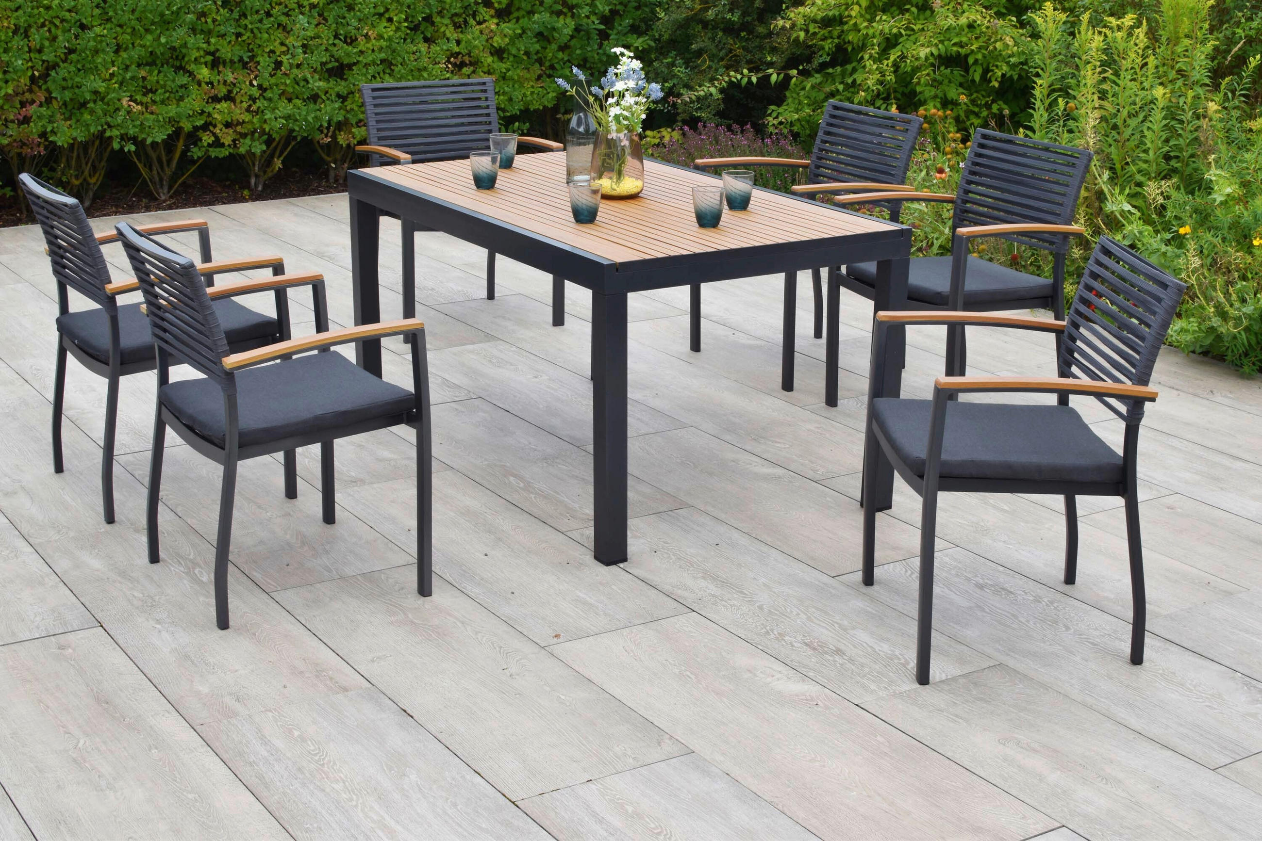 GARTENTISCHGRUPPE beschichtet Aluminium  - Graphitfarben/Grau, KONVENTIONELL, Kunststoff/Textil - Gardenson