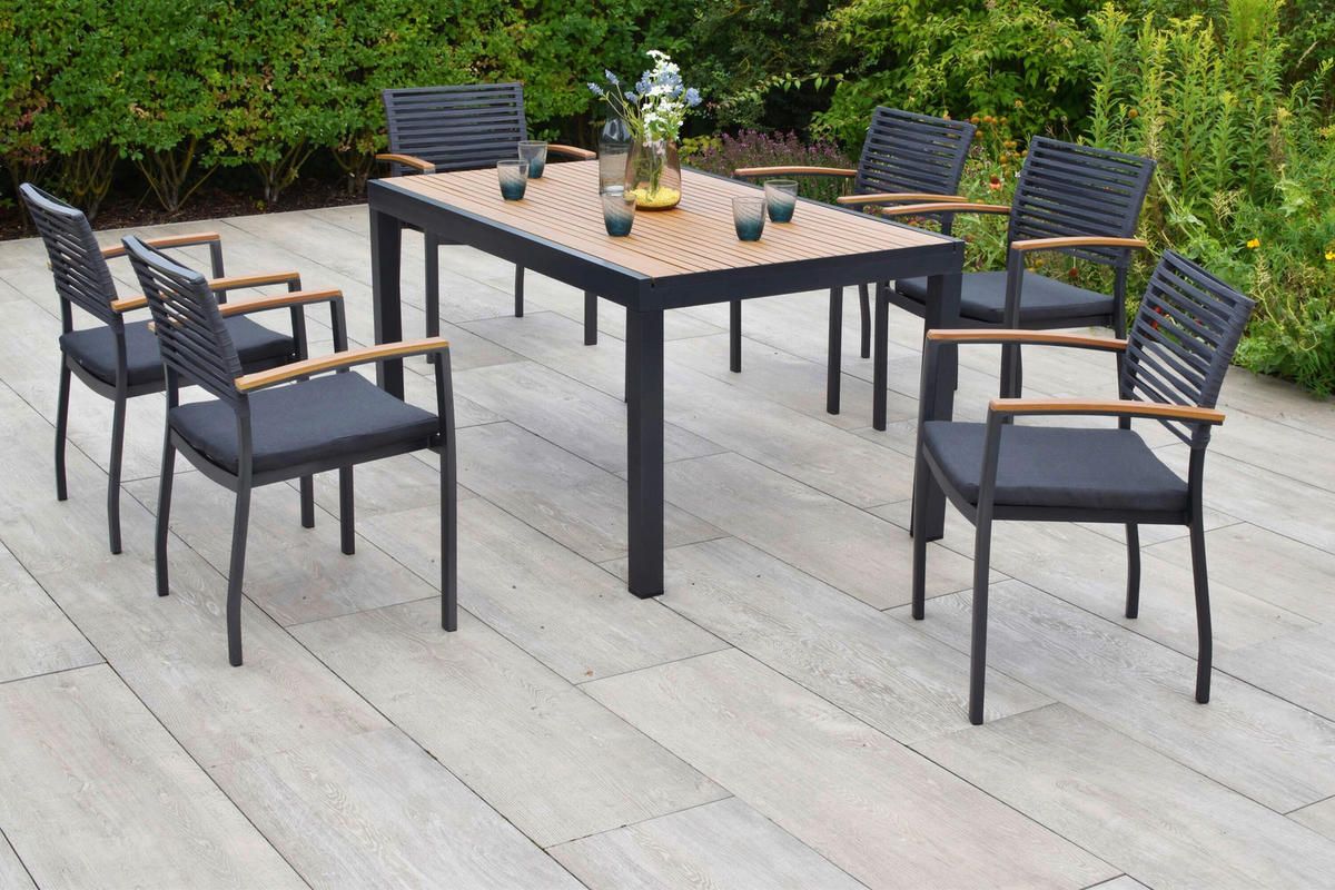 GARTENTISCH Metall, Kunststoff Graphitfarben, Naturfarben rechteckig  - Graphitfarben/Naturfarben, KONVENTIONELL, Kunststoff/Metall (150/90/75cm) - Gardenson