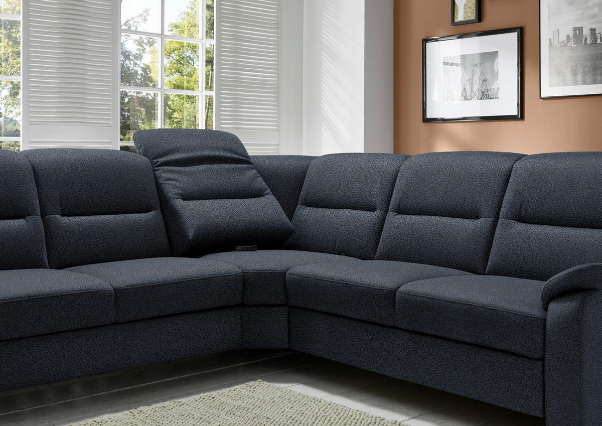 ECKSOFA in Mikrofaser Blau  - Blau/Schwarz, Konventionell, Holz/Textil (303/245cm) - Beldomo Comfort