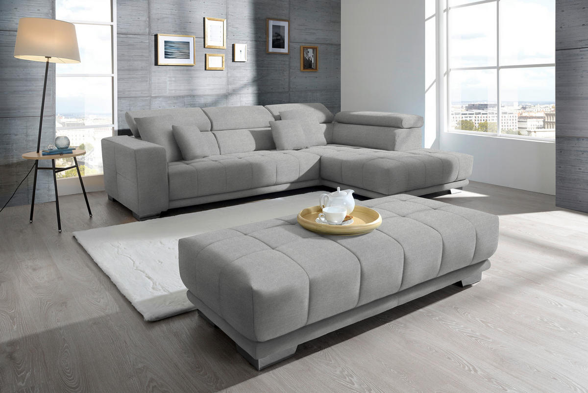 ECKSOFA in Mikrofaser Hellgrau  - Chromfarben/Hellgrau, Design, Textil/Metall (301/207cm) - Xora